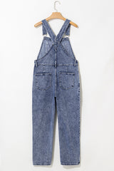 Sail Blue Denim Bib Straight Leg Jumpsuit with Pockets Jumpsuits & Rompers JT's Designer Fashion