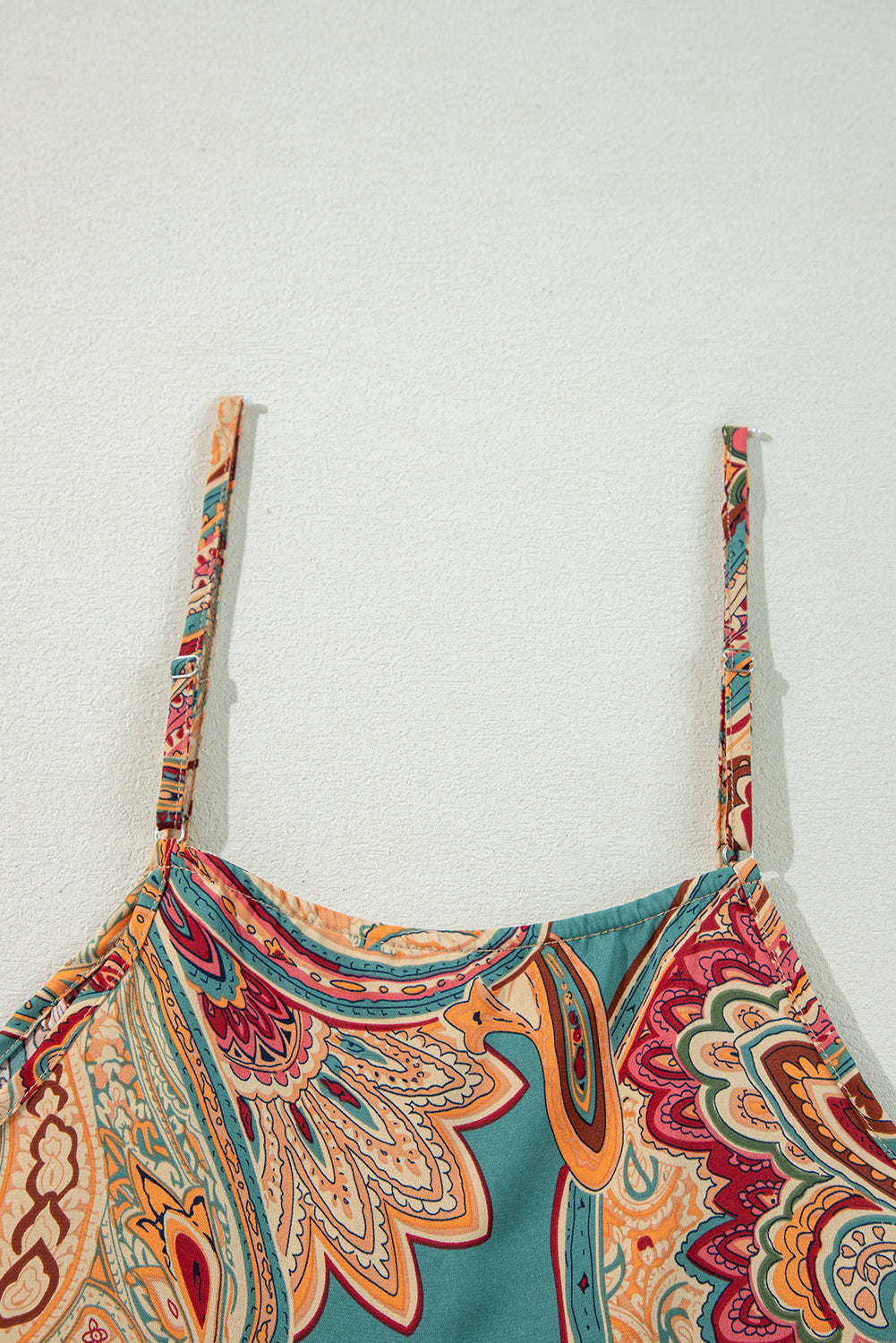 Red Paisley Printed Spaghetti Straps Elegant Wide Leg Jumpsuit Jumpsuits & Rompers JT's Designer Fashion