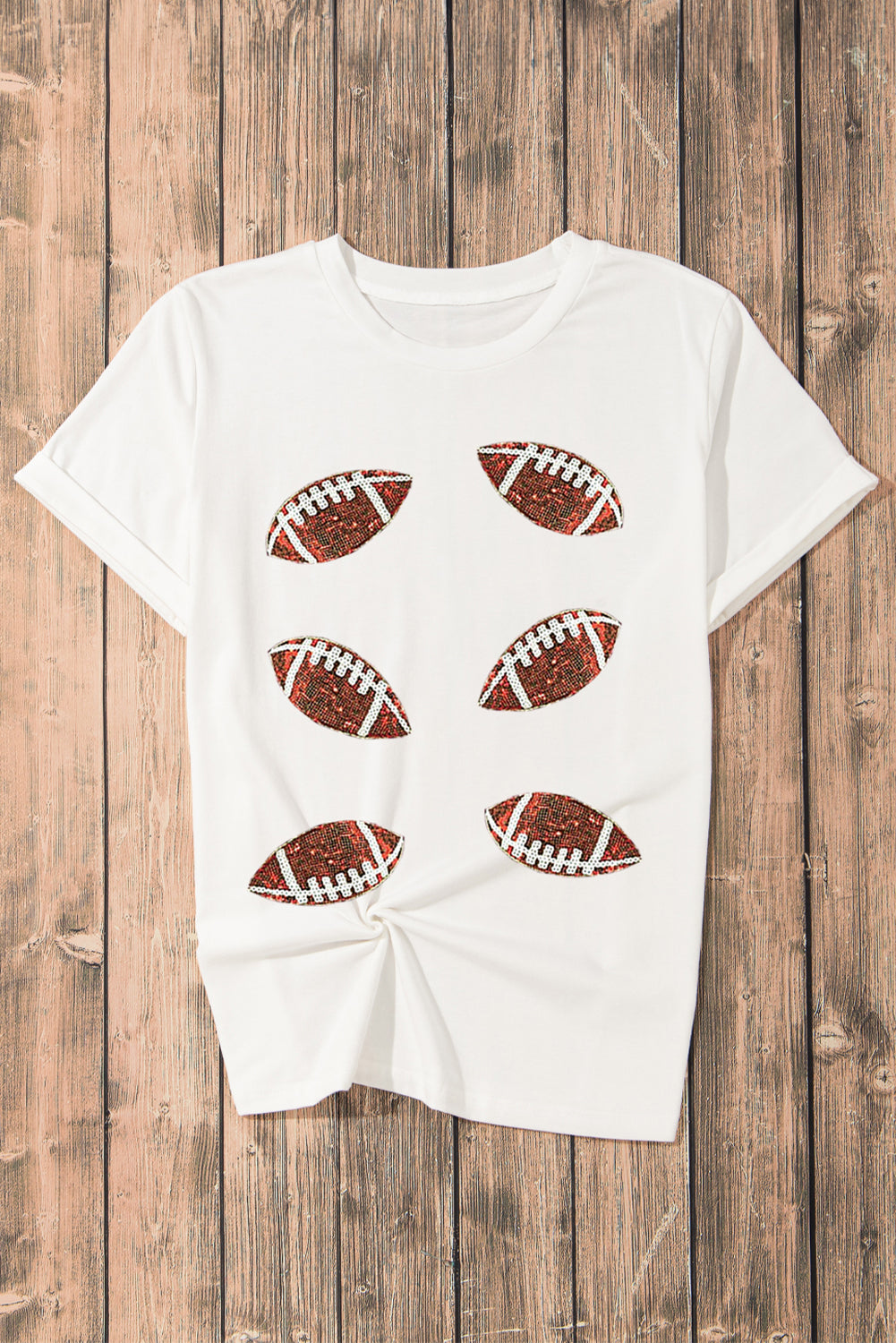 White Sequined Rugby Graphic Cotton T Shirt Graphic Tees JT's Designer Fashion