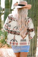 Beige Aztec Printed Stand Neck Zip Up Jacket Jackets JT's Designer Fashion