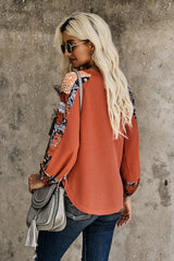 Orange Contrast Eyelet Thermal Knit Top Long Sleeve Tops JT's Designer Fashion