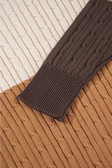 Khaki Colorblock Cable Knit Round Neck Sweater Sweaters JT's Designer Fashion