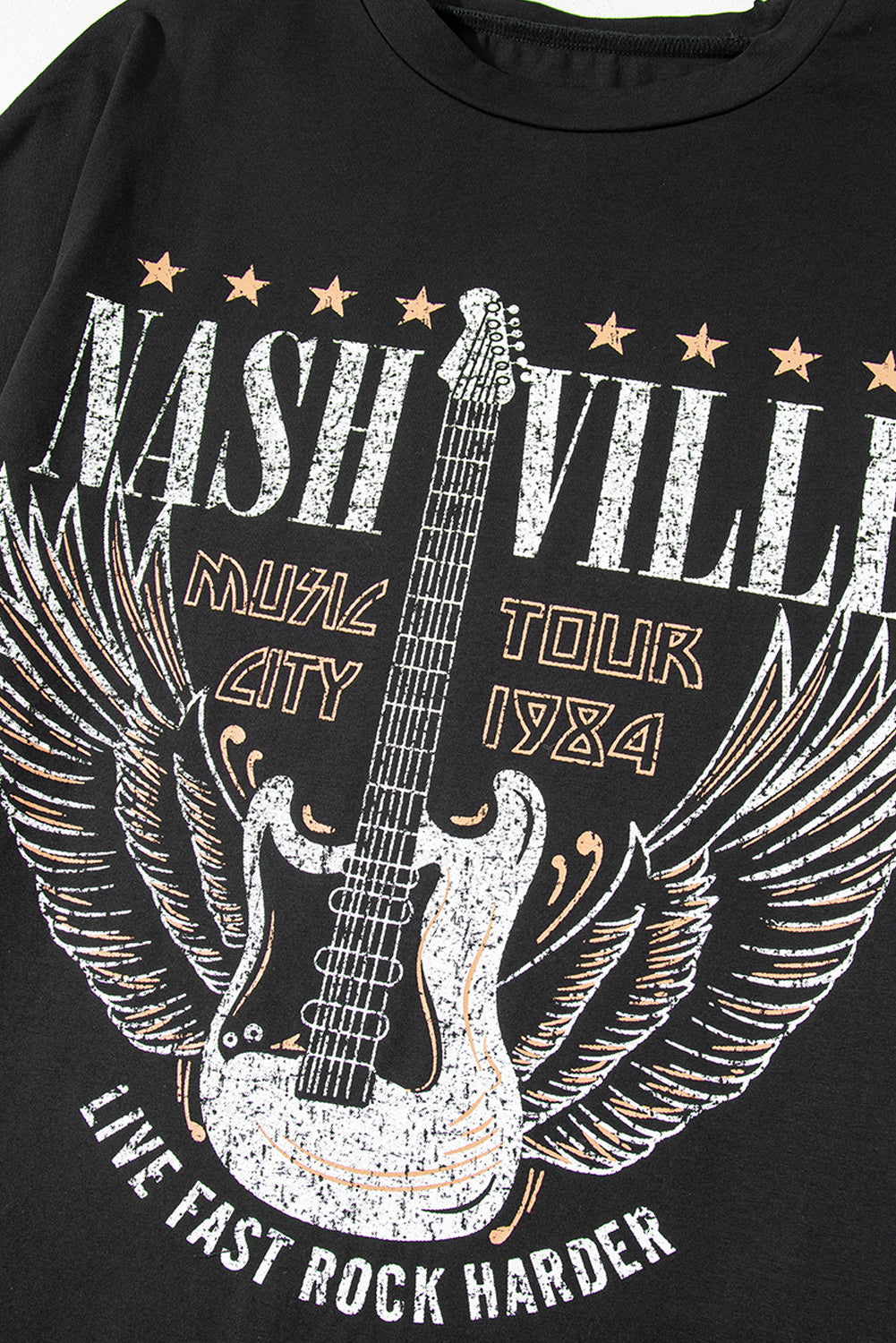 Black Nashville Guitar Print Crew Neck T Shirt Mini Dress T Shirt Dresses JT's Designer Fashion