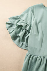Grass Green Ruffle Trim Short Sleeve Plus Size Flared Mini Dress Plus Size Mini Dresses JT's Designer Fashion