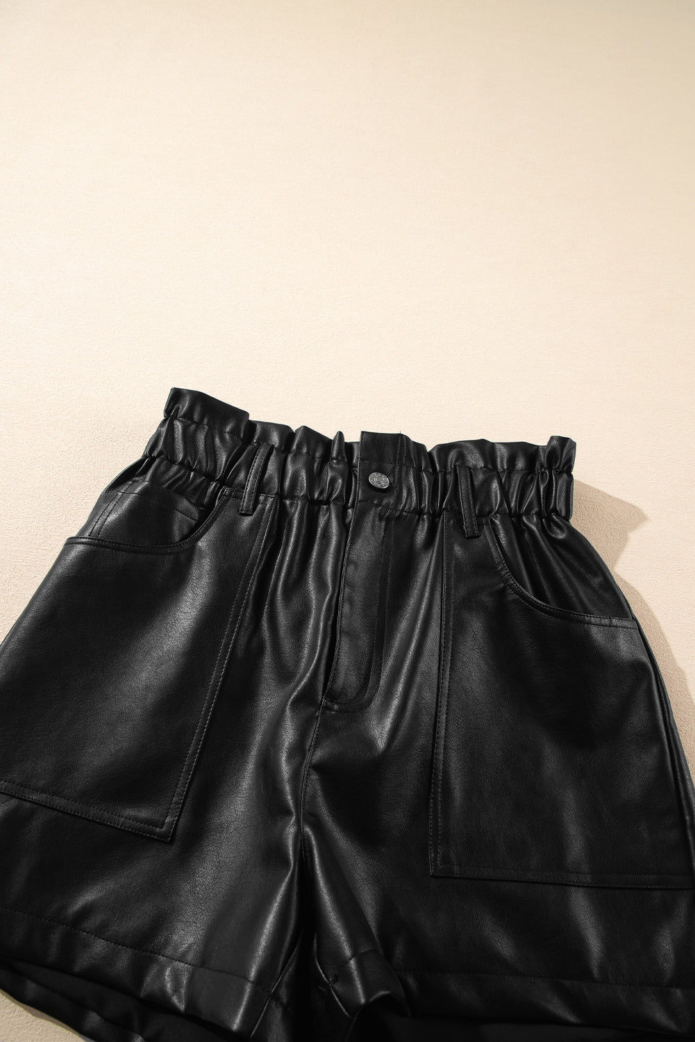 Black Faux Leather Paper Bag Waist High Rise Shorts Casual Shorts JT's Designer Fashion