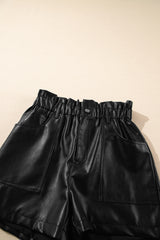 Black Faux Leather Paper Bag Waist High Rise Shorts Casual Shorts JT's Designer Fashion