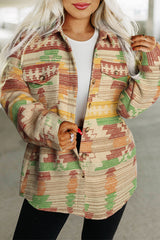 Yellow Western Aztec Print Button Flap Pocket Shacket Yellow 100%Polyester Jackets JT's Designer Fashion