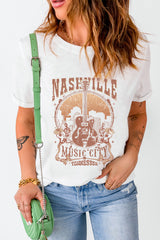 White Vintage NASHVILLE Music City Crewneck Graphic T Shirt Graphic Tees JT's Designer Fashion