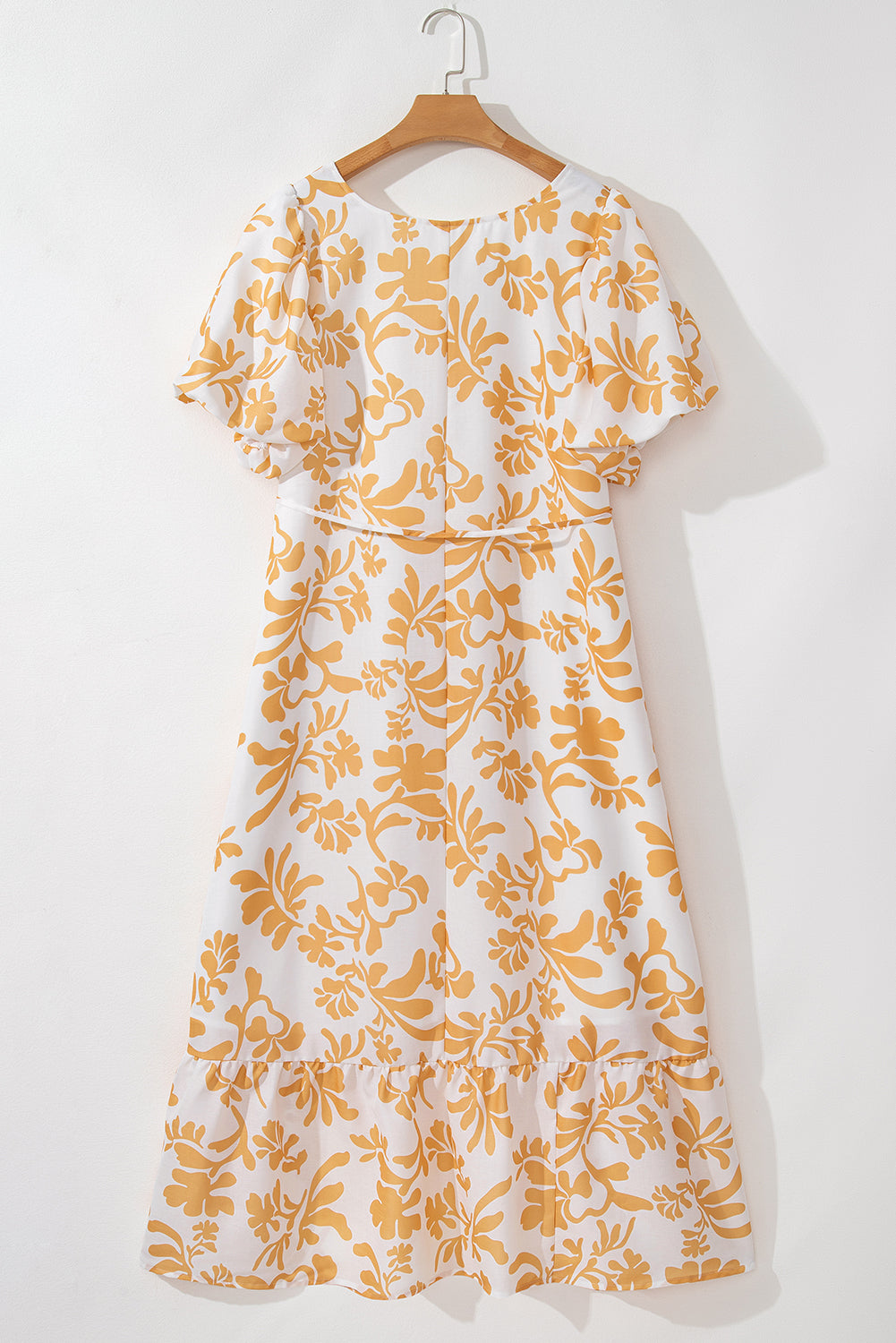 Apricot Floral Print Puff Short Sleeve Resort Plus Size Maxi Dress Plus Size Maxi Dresses JT's Designer Fashion