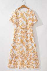 Apricot Floral Print Puff Short Sleeve Resort Plus Size Maxi Dress Plus Size Maxi Dresses JT's Designer Fashion