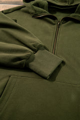 Moss Green Fleece Lined Half Zipper Kangaroo Pockets Loose Hoodie Sweatshirts & Hoodies JT's Designer Fashion