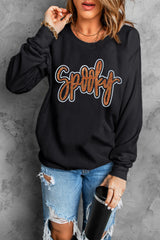 Black Spooky Rhinestone Drop Shoulder Graphic Sweatshirt Graphic Sweatshirts JT's Designer Fashion