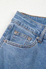 Blue Mid Rise Asymmetrical Waist Wide Leg Jeans Jeans JT's Designer Fashion