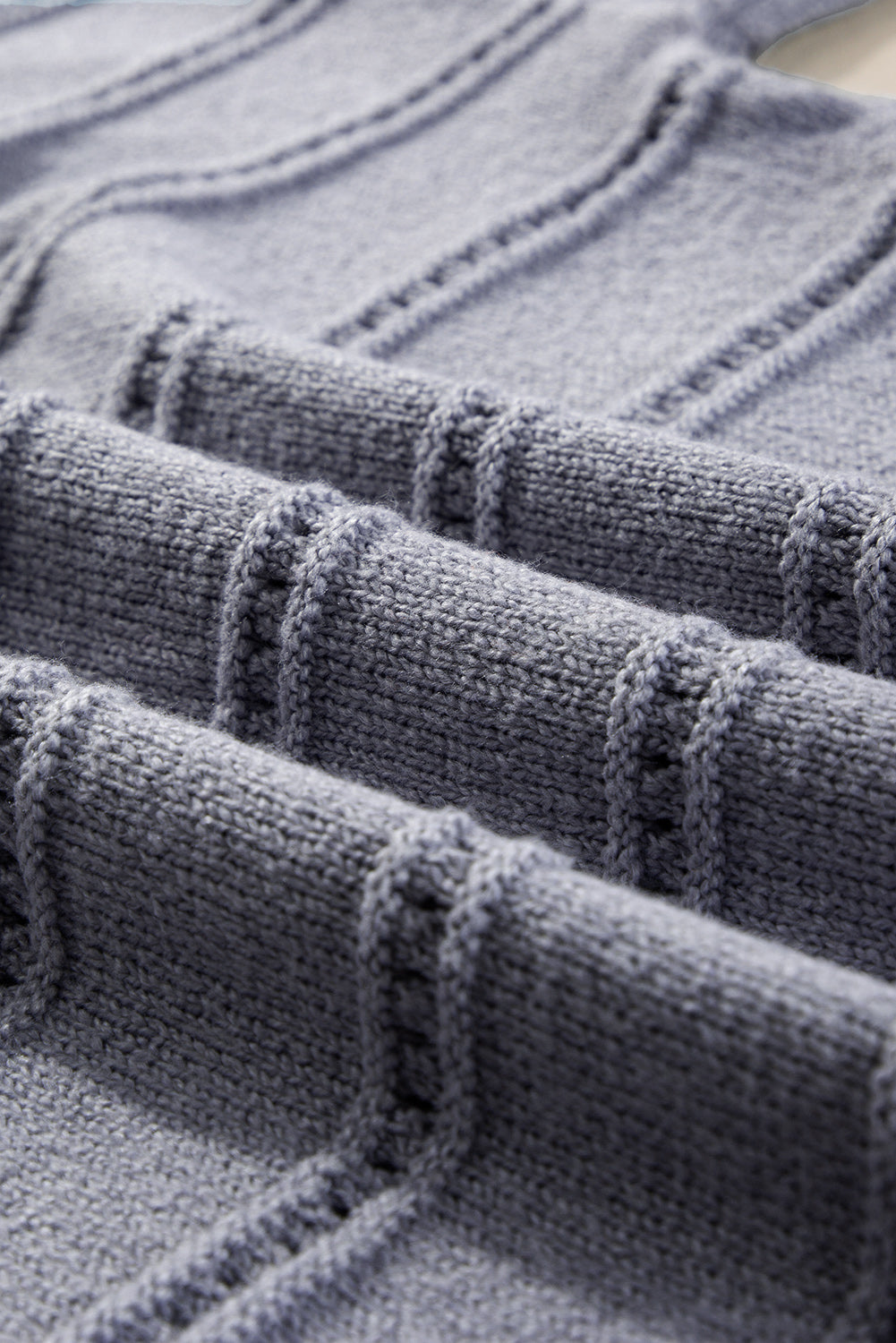 Light Grey Boat Neck Drop Shoulder Pointelle Knit Sweater Sweaters JT's Designer Fashion