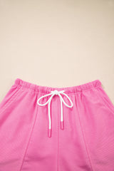 Bonbon V Neck Drop Shoulder Tee and Patchwork Drawstring Elastic Waistband Shorts Set Short Sets JT's Designer Fashion