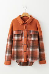 Khaki Colorblock Plaid Pattern Flap Pockets Buttoned Shacket Plaid Shackets JT's Designer Fashion