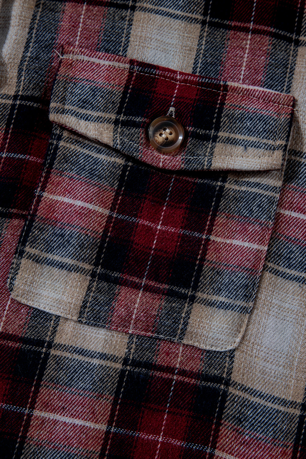 Red Plaid Print Chest Pocket Buttoned Hooded Shacket Plaid Shackets JT's Designer Fashion