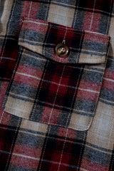 Red Plaid Print Chest Pocket Buttoned Hooded Shacket Plaid Shackets JT's Designer Fashion