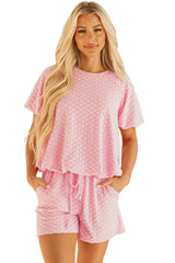 Coral Paradise Daisy Jacquard Textured Casual Short Set Short Sets JT's Designer Fashion