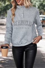 Perfee LOS ANGELES CALIFORNIA Graphic Quarter-Snap Sweatshirt Cloudy Blue Graphic Sweatshirts JT's Designer Fashion