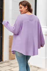 Orchid Petal Plus Size Waffle Knit Exposed Seam Flowy Top Plus Size Long Sleeve Tops JT's Designer Fashion