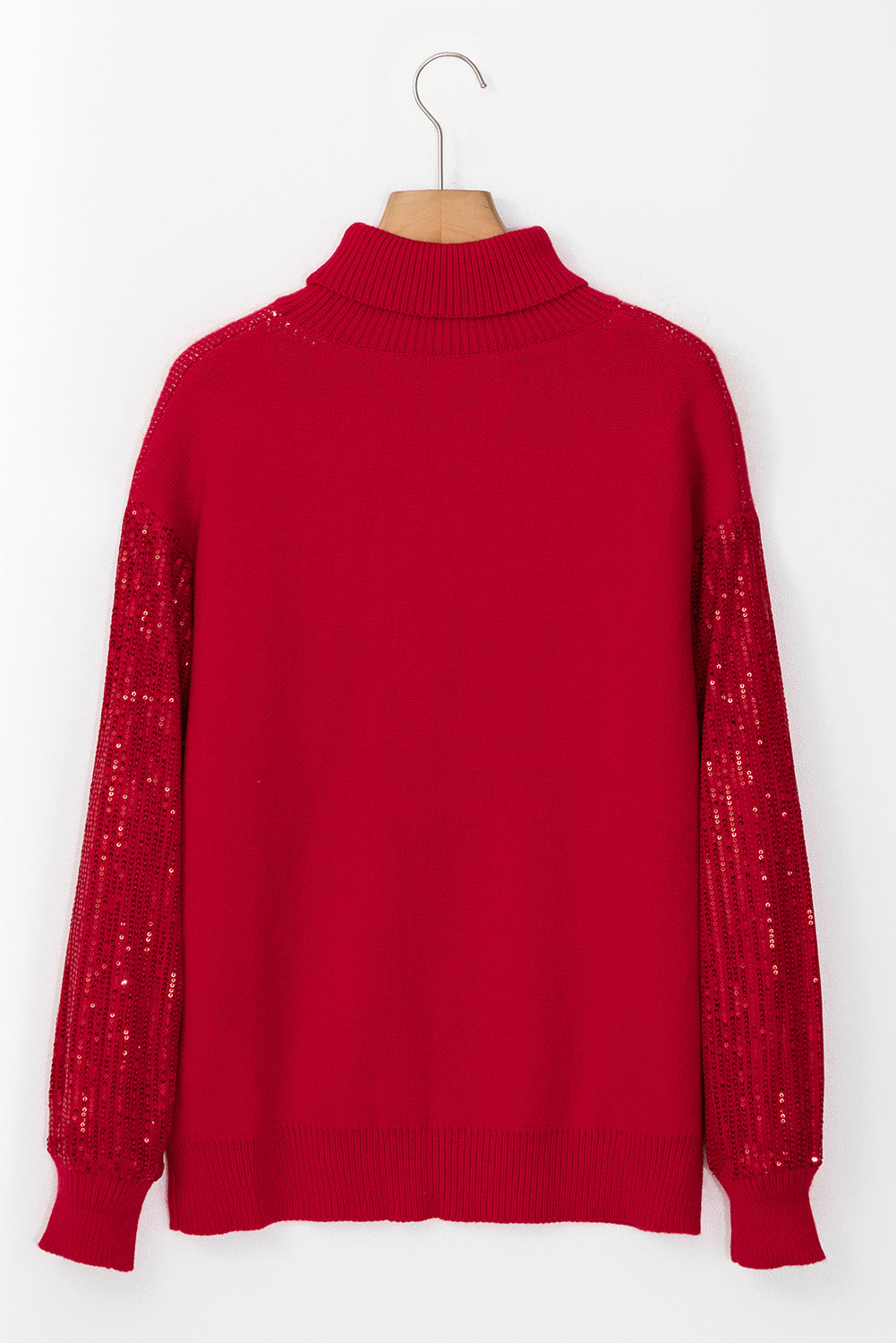 Racing Red Merry Graphic Sequin Sleeve Turtleneck Sweater Sweaters JT's Designer Fashion