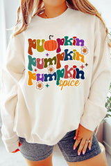 Beige Cute Pumpkin Spice Graphic Thanksgiving Sweatshirt Beige 50%Polyester+50%Cotton Graphic Sweatshirts JT's Designer Fashion