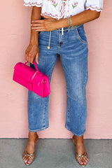 Dusk Blue High Waist Straight Leg Ankle Jeans Jeans JT's Designer Fashion