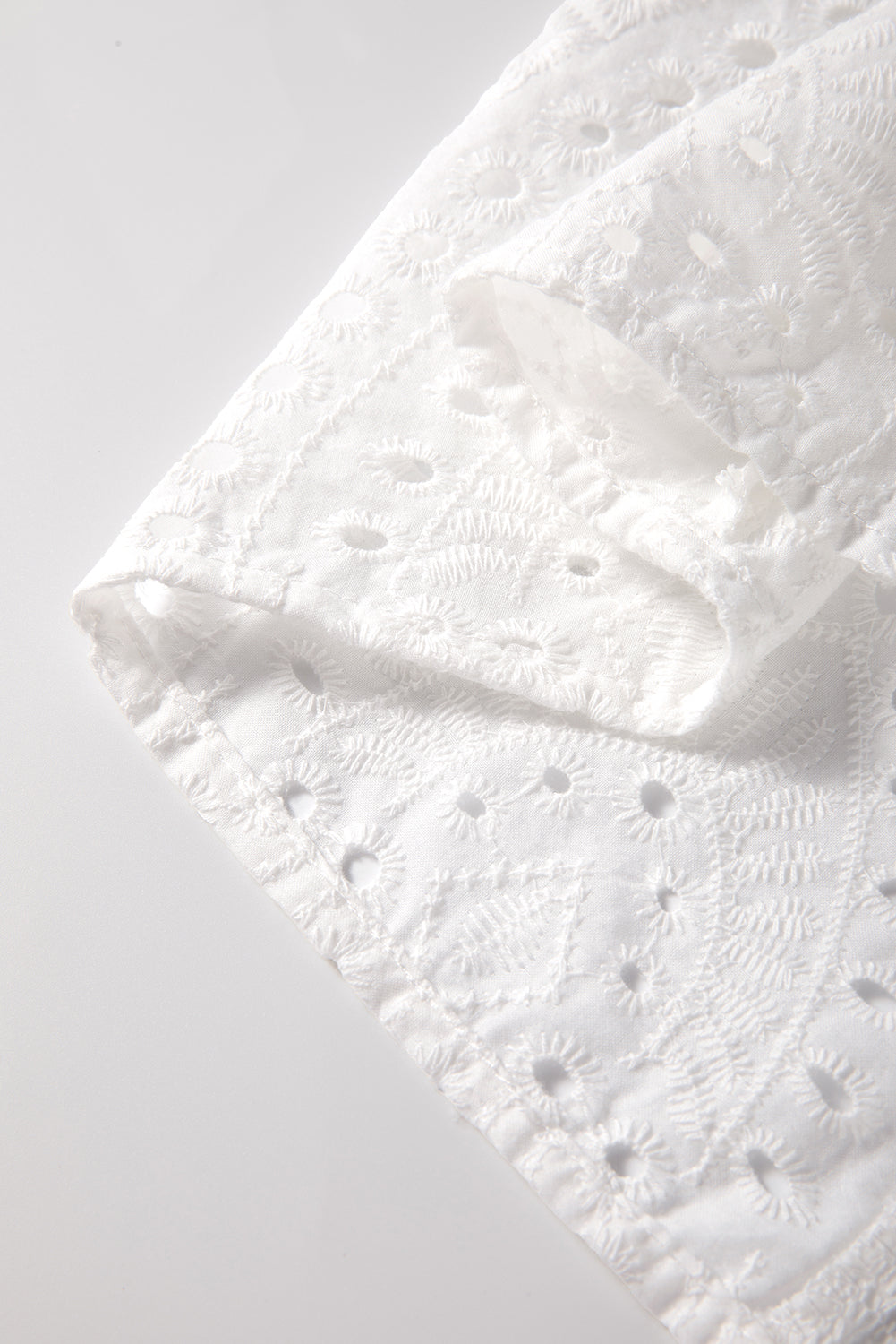 White Eyelet Embroidered Puff Sleeve V Neck Blouse Blouses & Shirts JT's Designer Fashion