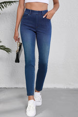 Ashleigh Blue Multiple Pockets Straight Leg Washed Stretchy Knit Casual Jeans Jeans JT's Designer Fashion