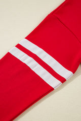 Fiery Red Varsity Striped Sleeve Drop Shoulder Sweatshirt and Short Set Short Sets JT's Designer Fashion
