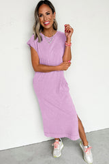 Wisteria Mineral Wash Pocketed T-shirt Long Dress T Shirt Dresses JT's Designer Fashion