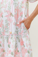 Pink Floral Contrast Edge Layered Short Sleeve Mini Dress Floral Dresses JT's Designer Fashion