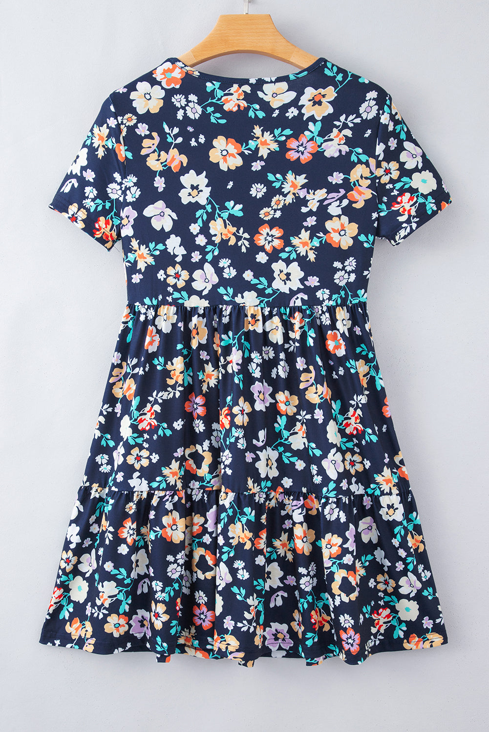 Blue Short Sleeve A-line Floral Dress Floral Dresses JT's Designer Fashion