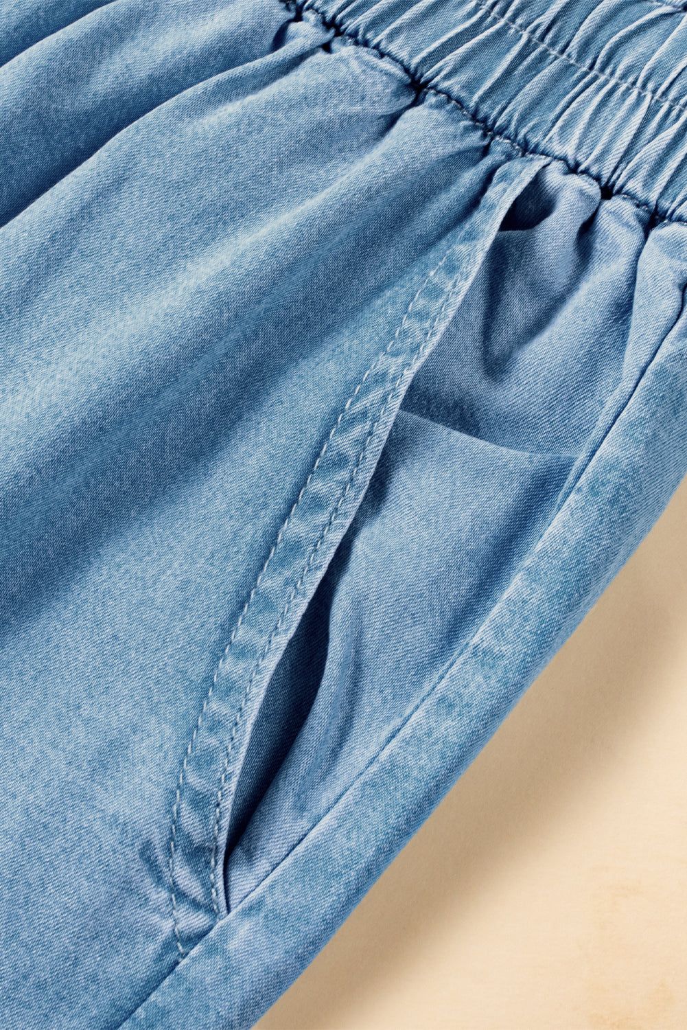 Sky Blue Drawstring High Waist Cargo Pocket Wide Leg Jeans Jeans JT's Designer Fashion