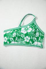 Green Floral Print One Shoulder High Waist Bikini Set Bikinis JT's Designer Fashion