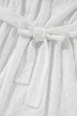 White Lace Sleeveless Knot Hollow Out Back Tied Waist Mini Dress Mini Dresses JT's Designer Fashion
