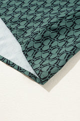 Green Geometric Print Notched Neck Puff Sleeve Blouse Blouses & Shirts JT's Designer Fashion
