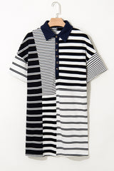 Black Stripe Half Placket Polo T Shirt Dress T Shirt Dresses JT's Designer Fashion