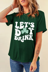 Green Lets Day Drink Clover Print Round Neck T Shirt Graphic Tees JT's Designer Fashion