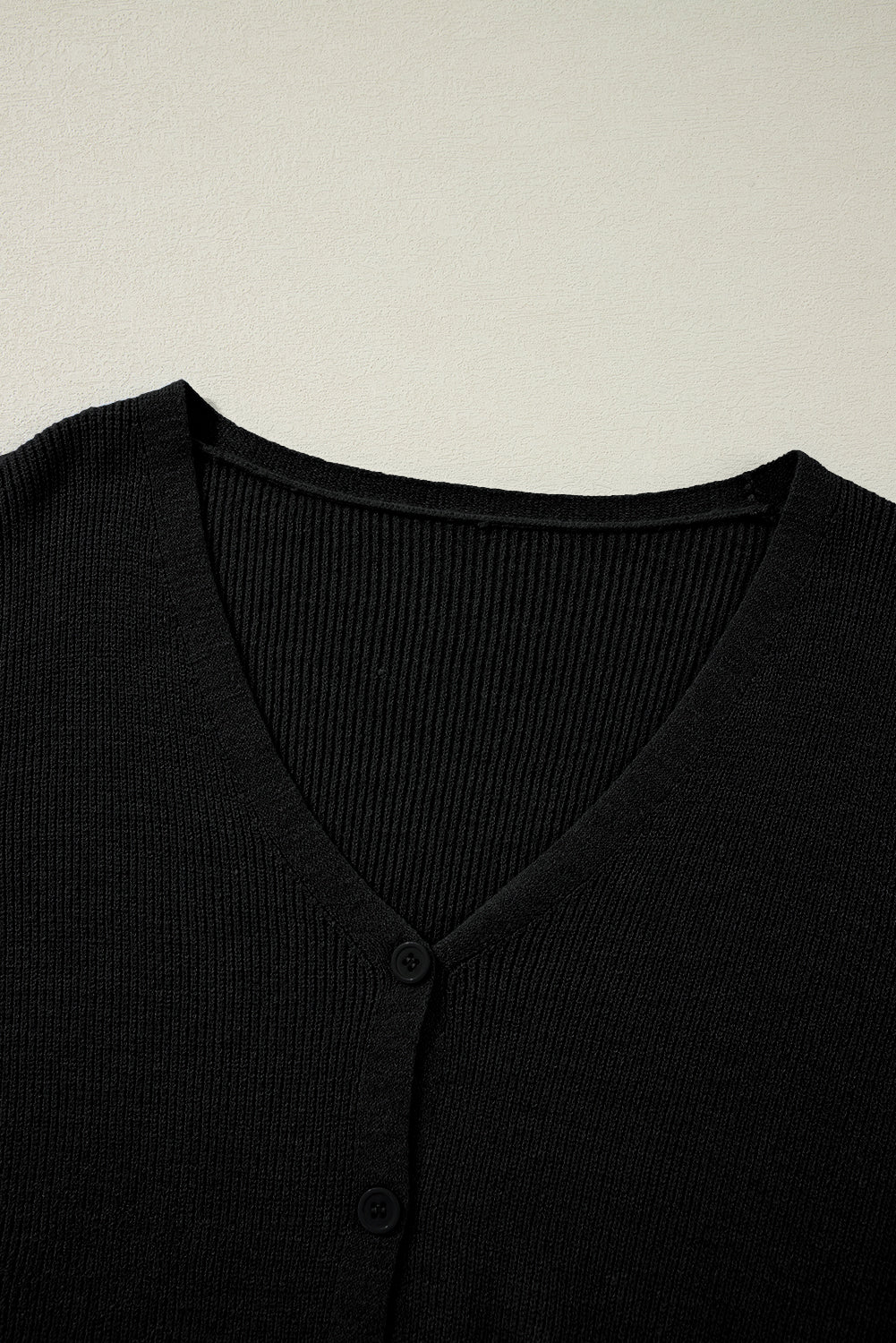 Black Lightweight Ribbed Knit Button Front V Neck Cardigan Cardigans JT's Designer Fashion