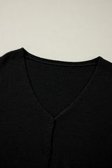 Black Lightweight Ribbed Knit Button Front V Neck Cardigan Cardigans JT's Designer Fashion