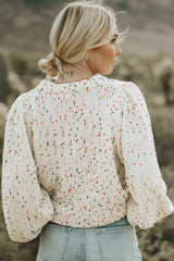 Beige Colorful Confetti Dots Cable Knit Crew Neck Sweater Sweaters JT's Designer Fashion