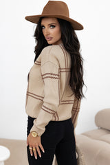 Khaki Plaid Pattern Knitted Drop Shoulder Sweater Sweaters JT's Designer Fashion