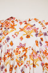 Apricot Floral Geometric Print Ruffled Trim Flutter Sleeve Mini Dress Floral Dresses JT's Designer Fashion