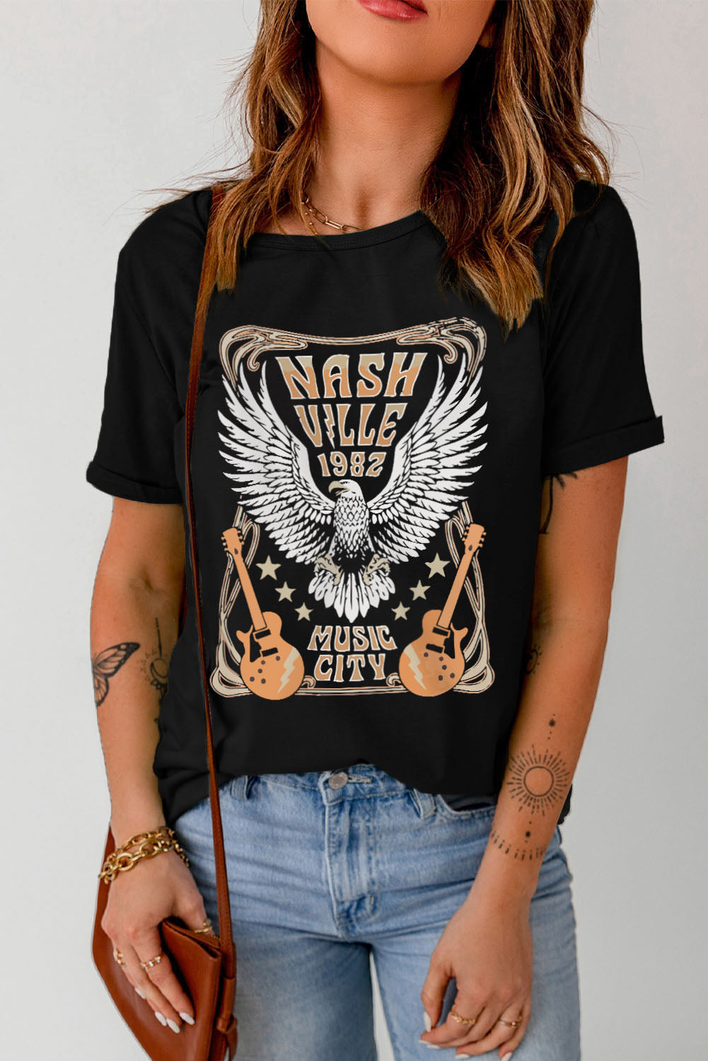 Black Vintage NASHVILLE 1982 Music City Graphic Tee Graphic Tees JT's Designer Fashion