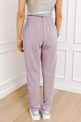 Orchid Petal Drawstring Waist Satin Stripe Patch Straight Leg High Waist Pants Pants & Culotte JT's Designer Fashion