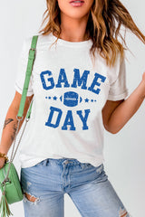 White GAME DAY Rugby Football Graphic Crewneck T Shirt Graphic Tees JT's Designer Fashion