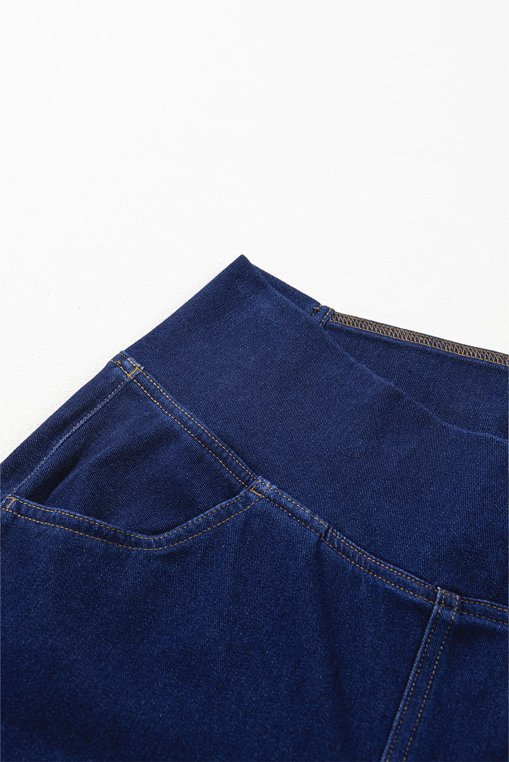 Dusk Blue Solid Crossed Waist High Elastic Fit Flare Knit Jeans Jeans JT's Designer Fashion