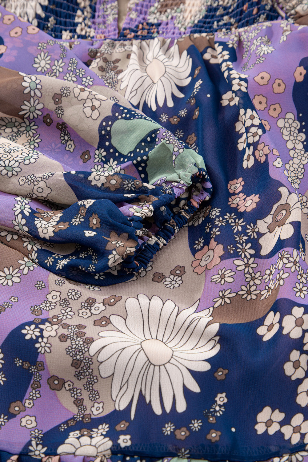 Purple Vintage Daisy Floral Puff Sleeve Ruffle Short Dress Floral Dresses JT's Designer Fashion